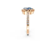 Halo Engagement Ring Setting for Fancy Blue Pear-Shaped Center with Inner Milgrain Border and Prong Head in Rose Gold