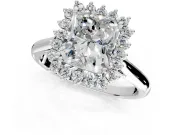 Starburst Halo Engagement Ring Setting for Radiant Cut Center with Thin Round-Wire Band and Prong Head in Sterling Silver