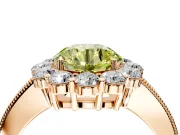 Halo Engagement Ring Setting for Fancy Yellow Round Cut Center with Milgrain Channel Band and Prong Head in Rose Gold