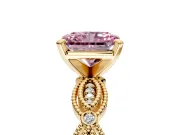 Solitaire Engagement Ring Setting for Fancy Pink Radiant Cut Center with Marquise Panel Band and Prong Head in Yellow Gold