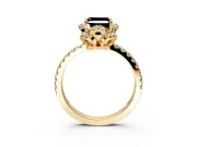 Floral Halo Engagement Ring Setting for Fancy Black Asscher Cut Center with Pave Band and Prong Head in Yellow Gold
