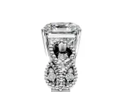 Leaf Engagement Ring Setting for Asscher Cut Center with Milgrain Accent Band and Prong Head in White Gold