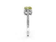 Cathedral Engagement Ring Setting for Fancy Yellow Cushion Cut Center with Antique-Style Pave Band and Prong Head in White Gold
