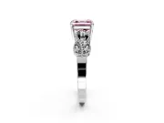 Leaf Engagement Ring Setting for Fancy Pink Asscher Cut Center with Milgrain Accent Band and Prong Head in Platinum
