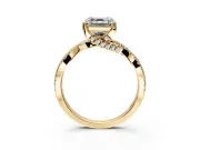 Solitaire Engagement Ring Setting for Asscher Cut Center with Narrow Twist Pave Band and Prong Head in Yellow Gold