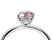 Hidden Halo Engagement Ring Setting for Fancy Pink Oval Center with Thin Rounded Band and Prong Head in Platinum
