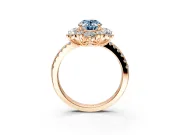 Floral Halo Engagement Ring Setting for Fancy Blue Oval Center with Pave Accents and Prong Head in Rose Gold