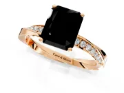 Side Accent Engagement Ring Setting for Fancy Black Radiant Cut Center with Accent Shoulders and Prong Head in Rose Gold