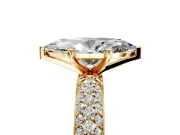 Solitaire Engagement Ring Setting for Marquise Center with Domed Multi-Row Pave Band and Prong Head in Yellow Gold