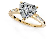Solitaire Engagement Ring Setting for Heart-Shaped Center with Channel Accents and Prong Head in Yellow Gold