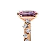 Cluster Engagement Ring Setting for Fancy Pink Emerald Cut Center with Round Cut Accent Band and Prong Head in Rose Gold