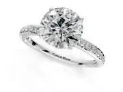 Solitaire Engagement Ring Setting for Round Cut Center with Fine Pave Band and Prong Head in Sterling Silver