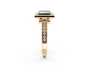 Halo Engagement Ring Setting for Fancy Blue Princess Cut Center with Outer Bezel Rim, Pave Band and Prong Head in Yellow Gold