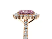 Halo Engagement Ring Setting for Fancy Pink Radiant Cut Center with Single-Row Pave, Open Basket and Prong Head in Rose Gold
