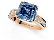 Solitaire Engagement Ring Setting for Fancy Blue Asscher Cut Center with Princess Cut Channel Band and Prong Head in Rose Gold