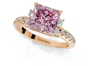 Paired Accent Engagement Ring Setting for Fancy Pink Princess Cut Center with Pave Band and Prong Head in Rose Gold