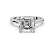 Solitaire Engagement Ring Setting for Asscher Cut Center with Narrow Cathedral Band and Prong Head in Platinum