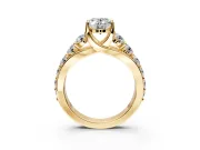 Solitaire Engagement Ring Setting for Oval Center with Graduated Shared Prongs and Prong Head in Yellow Gold