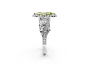 Milgrain Halo Engagement Ring Setting for Fancy Yellow Marquise Center with Shoulder Bezels and Prong Head in Sterling Silver