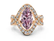 Halo Engagement Ring Setting for Fancy Pink Marquise Center with Pave Infinity Twist Band and Prong Head in Rose Gold