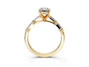 Baguette Engagement Ring Setting for Emerald Cut Center with Alternating Bar-Set Band and Prong Head in Yellow Gold