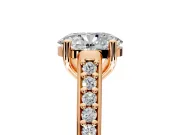 Solitaire Engagement Ring Setting for Oval Center with Pave Cathedral Band and Prong Head in Rose Gold