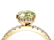 Solitaire Engagement Ring Setting for Fancy Yellow Oval Center with Band of Accents and Prong Head in Yellow Gold