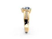 Halo Engagement Ring Setting for Fancy Blue Heart-Shaped Center with Wide Band, Inlaid Accent Row and Prong Head in Yellow Gold