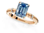 Rope Engagement Ring Setting for Fancy Blue Emerald Cut Center with Accent Shoulders and Prong Head in Rose Gold
