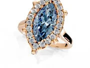Single Halo Engagement Ring Setting for Fancy Blue Marquise Center with Corner Claws, Plain Band and Prong Head in Rose Gold