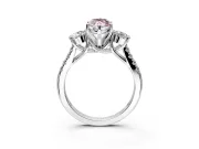 3 Stone Engagement Ring Setting for Fancy Pink Marquise Center with Crossover Basket, Pave Band and Prong Head in Platinum