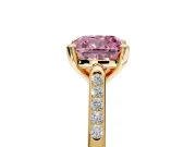 Solitaire Engagement Ring Setting for Fancy Pink Cushion Cut Center with Channel Accents and Prong Head in Yellow Gold