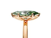 Low-Set Solitaire Engagement Ring Setting for Fancy Green Oval Center with Thin Plain Band and Prong Head in Rose Gold