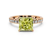 Solitaire Engagement Ring Setting for Fancy Yellow Princess Cut Center with Large Accents and Prong Head in Rose Gold