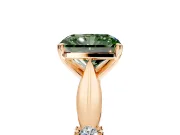 Solitaire Engagement Ring Setting for Fancy Green Radiant Cut Center with Carved Leaf Shoulders and Prong Head in Rose Gold