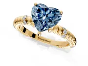 Rope Engagement Ring Setting for Fancy Blue Heart-Shaped Center with Accent Shoulders and Prong Head in Yellow Gold
