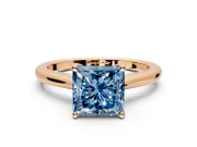 Solitaire Engagement Ring Setting for Fancy Blue Princess Cut Center with Narrow Cathedral Band and Prong Head in Rose Gold