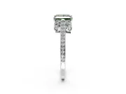 Cathedral Engagement Ring Setting for Fancy Green Princess Cut Center with Antique-Style Pave Band and Prong Head in White Gold