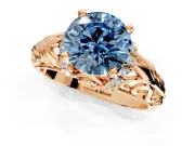 Solitaire Engagement Ring Setting for Fancy Blue Round Cut Center with Filigree Accent Basket and Prong Head in Rose Gold