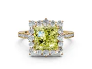 Halo Engagement Ring Setting for Fancy Yellow Princess Cut Center with Single-Row Pave, Open Basket and Prong Head in Yellow Gold