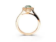 Milgrain Floral Halo Engagement Ring Setting for Fancy Green Pear-Shaped Center with Pave Band and Prong Head in Rose Gold