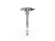 Halo Engagement Ring Setting for Pear-Shaped Center with Milgrain Frame, Pave Band and Prong Head in White Gold