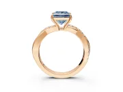 Crossover Engagement Ring Setting for Fancy Blue Princess Cut Center with Pave and Plain Strands and Prong Head in Rose Gold