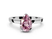 Solitaire Engagement Ring Setting for Fancy Pink Pear-Shaped Center with Plain Band and Flat Tab Prong Head in White Gold