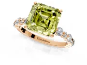 Solitaire Engagement Ring Setting for Fancy Yellow Asscher Cut Center with Alternating Size Accents and Prong Head in Rose Gold