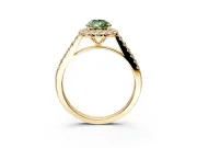 Halo Engagement Ring Setting for Fancy Green Pear-Shaped Center with Narrowing Pave Band and Prong Head in Yellow Gold