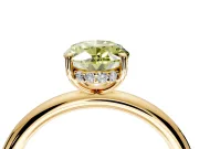 Hidden Halo Engagement Ring Setting for Fancy Yellow Oval Center with Thin Rounded Band and Prong Head in Yellow Gold