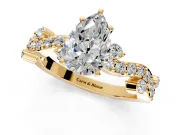 Solitaire Engagement Ring Setting for Pear-Shaped Center with Bar-Station Pave Twist and Prong Head in Yellow Gold