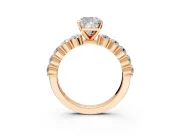 Shared-Prong Engagement Ring Setting for Cushion Cut Center with Graduated Accents and Prong Head in Rose Gold
