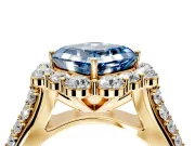 Large Accent Halo Engagement Ring Setting for Fancy Blue Asscher Cut Center with Pave Split Shank and Prong Head in Yellow Gold